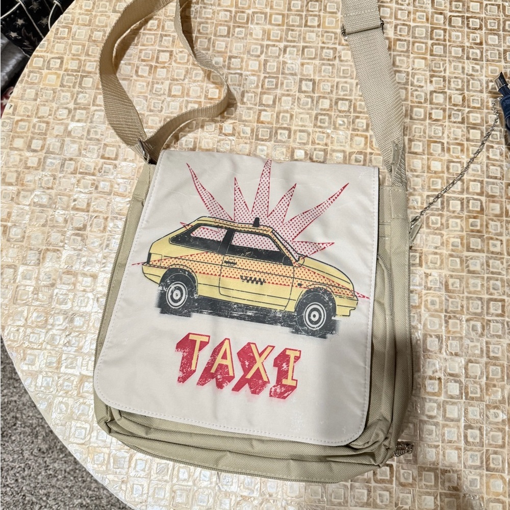Unbranded Beige Crossbody Bag with Yellow Taxi Graphic